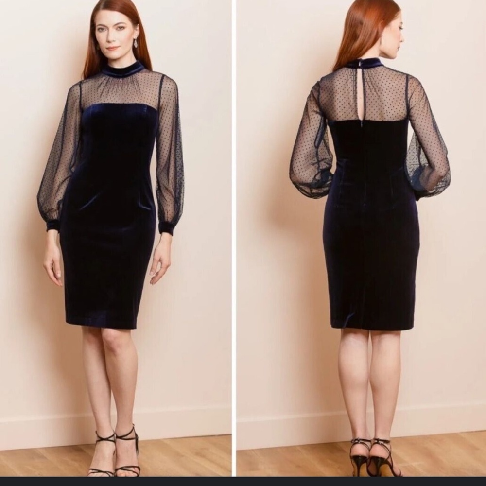Eliza J Blue Mesh Illusion Velvet Sheer Dress Size 16
